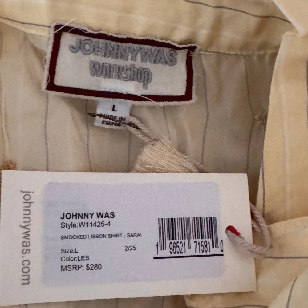 Johnny Was Yellow Smocked Lisbon Shirt Sarai Silk Embroidered Blouse W11425-4 L